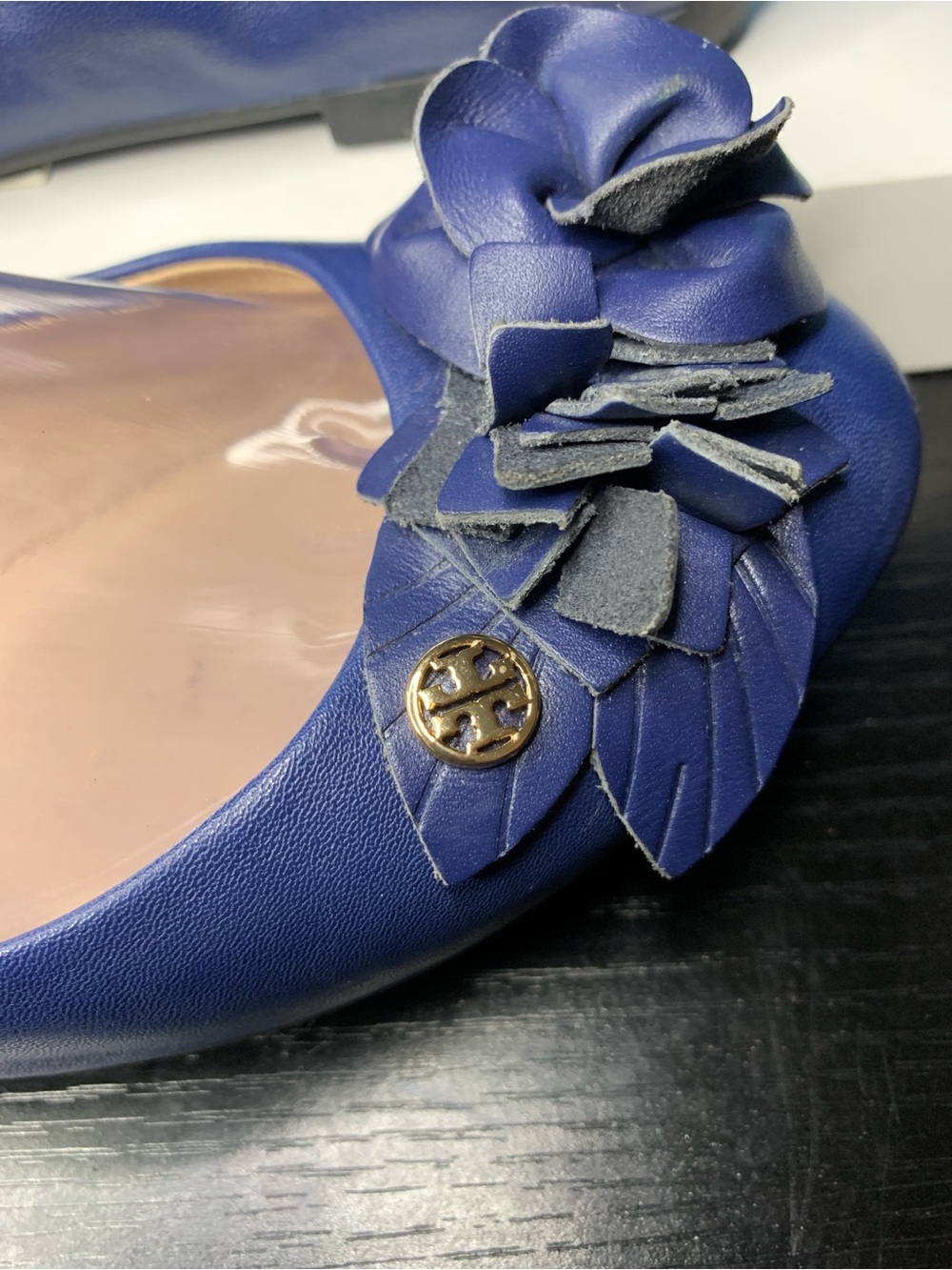 Tory Burch Royal Blue Leather Camellia Ballet Flats - Picture 4 of 7